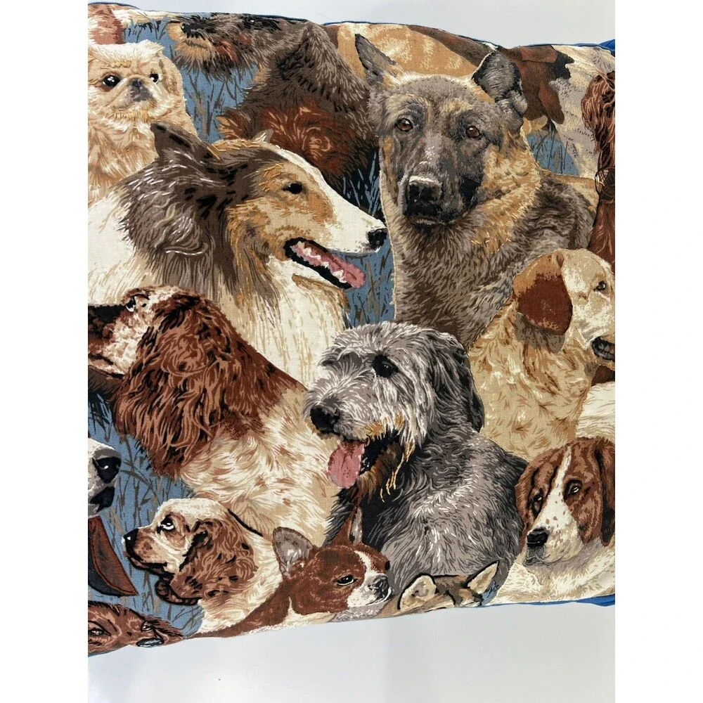 Vintage Fabric Dog All Over Print Decorative Throw Pillow Hand Stitch Detailing
